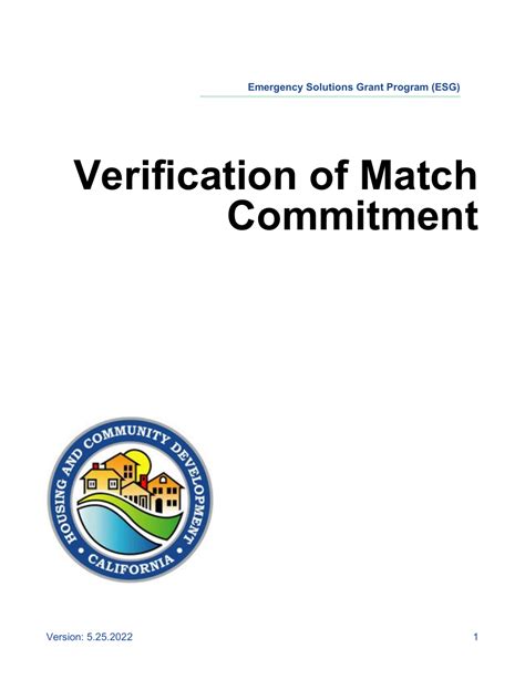 California Verification Of Match Commitment Emergency Solutions Grant