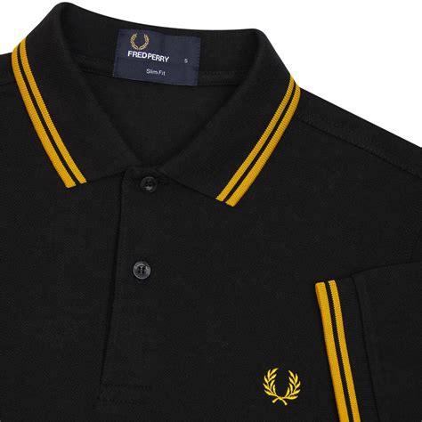 Fred Perry Mens Twin Tipped Polo Shirt In Black New Yellow