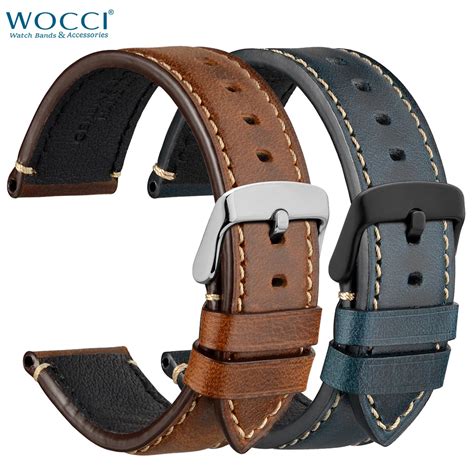 Wocci Correa De Reloj De Cuero Genuino Para Hombre Pulsera De Repuesto