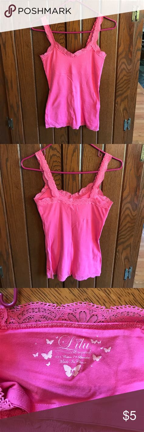 Bright Pink Lilu Camisole Lilu Camisole Bright Pink Lace Trim Along Bottom Top And Straps