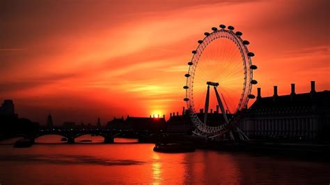 Premium AI Image | A sunset view of the london eye and the london eye