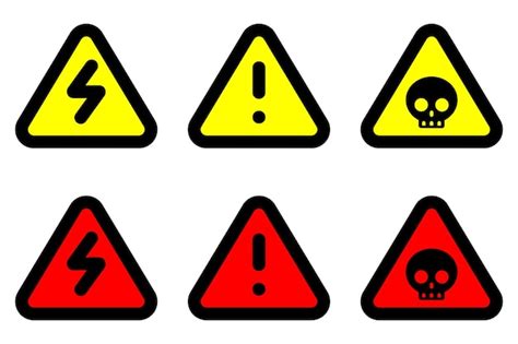 Premium Vector Set Red Yellow Danger Triangle Skull Electrical Alert