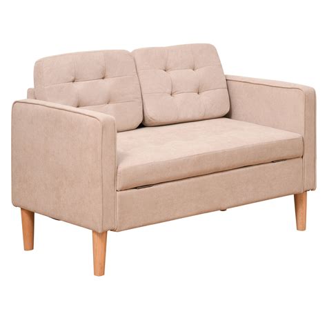 HOMCOM Love Seats, Love Seat Sofa with Storage Chest, Cushions, Light ...