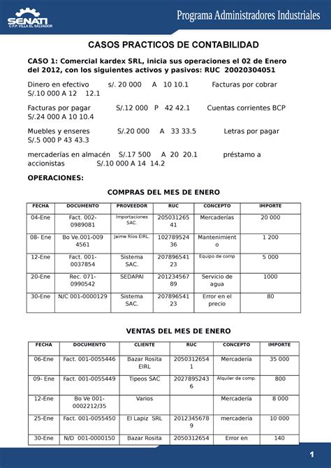 CASO Completo Contabilidad CASOS PRACTICOS DE CONTABILIDAD CASO 1