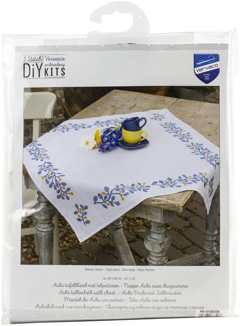 Vervaco Tablecloth Stamped Cross Stitch Kit X Blue Twigs