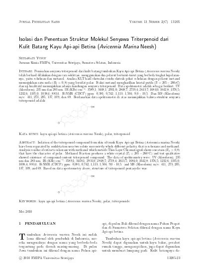 Isolasi Dan Penentuan Struktur Molekul Senyawa Triterpenoid Dari Kulit