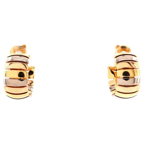 Cartier Tubogas 18K Gold Tri Color Link Hoop Earrings For Sale At