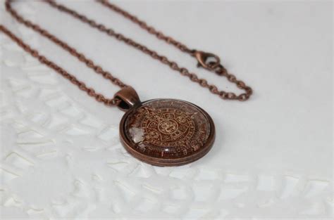 Antique Copper Mayan Calendar Necklace Ancient Maya Calendar Etsy