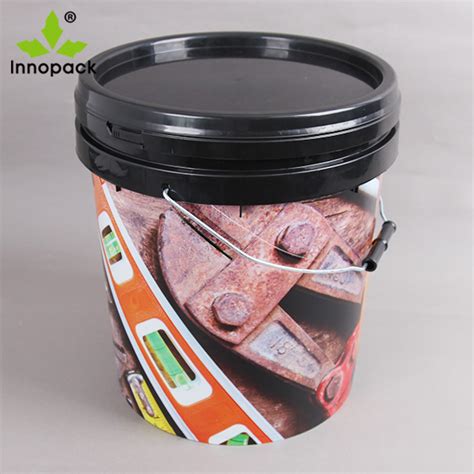 15L Paint Bucket Plastic Pail With Handle And Lid Iml Printing Is