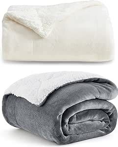 Amazon Bedsure Sherpa Blanket Throw Size Cream Dark Grey