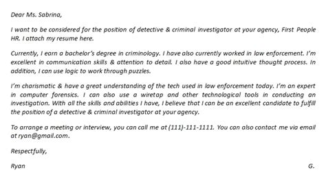 Detective And Criminal Investigator Cover Letter And Its Sample Template Creator