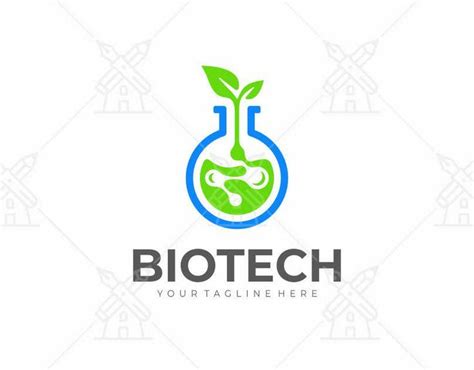 Biotech Logo Design Biochemistry Connections Vector Design Laboratory Flask With Plant