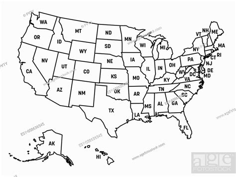 Map of United States of America, USA, with state postal abbreviations, Stock Vector, Vector And ...