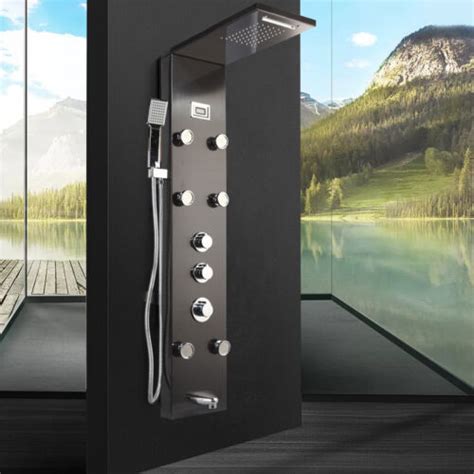 Black Wall Mount Shower Panel Shower System Rainfallandwaterfall Massage