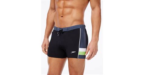 Speedo Synthetic Mens Colorblocked Square Leg Stretch Swim Trunks In