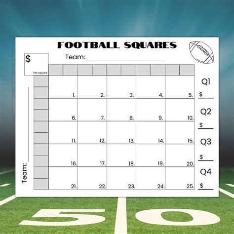 25 Squares Football Squares Game Printable, Football Fundraiser ...