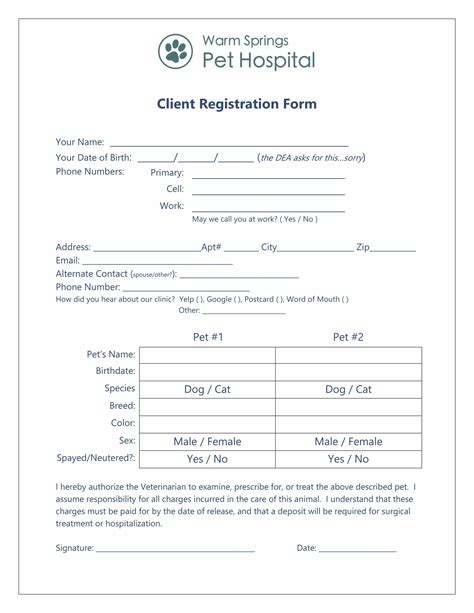 Printable Forms Warm Springs Pet Hospital