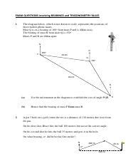 BEARINGS WORKSHEET 2 Pdf EXAM QUESTIONS Involving BEARINGS And