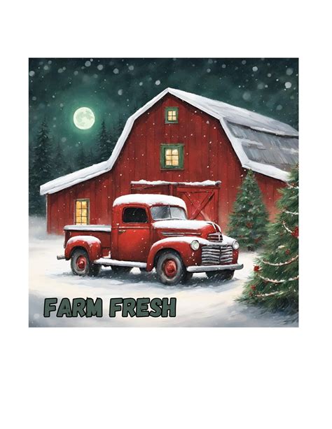 Merry Christmas Red Truck Digital Prints For Home Decor Crafts And Diy