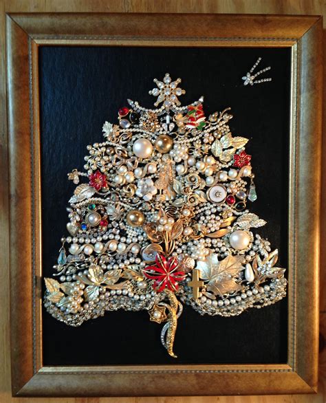 Sold Framed Christmas Tree Using Only Vintage Jewelry Jewelry