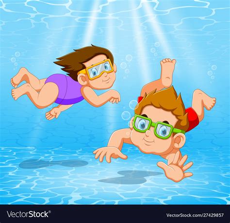 Boy And Girl Playing Swimming In Pool Under Vector Image