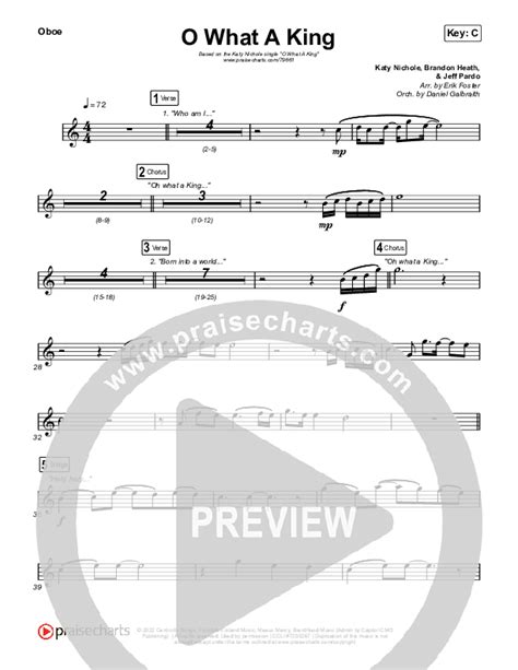 O What A King Oboe Sheet Music PDF Katy Nichole PraiseCharts