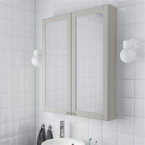 Godmorgon Mirror Cabinet With 2 Doors Kasjön Light Grey 80x14x96 Cm Ikea