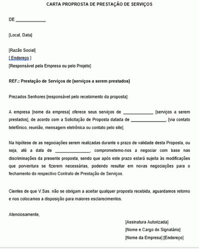 Modelo De Carta Proposta De Prestação De Serviços Para Diversos