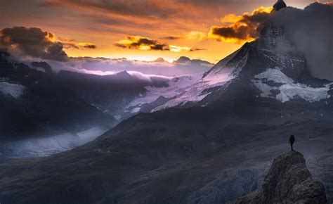 2048x1256 / nature landscape sunset matterhorn alps mountain hiking snowy peak clouds sky ...