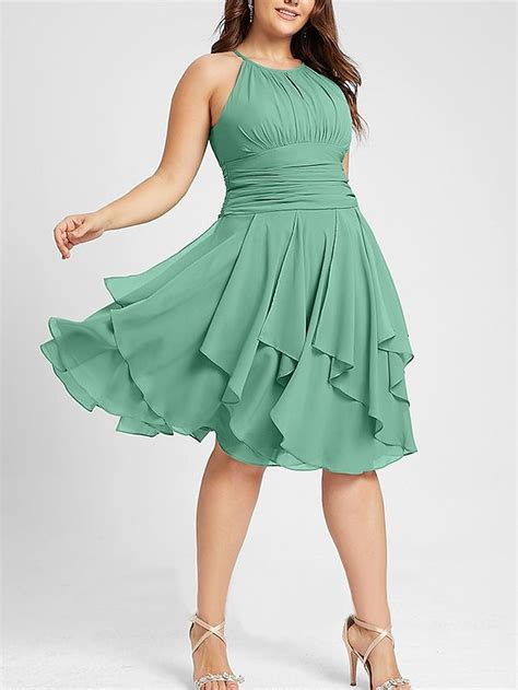 Damen Übergröße Chiffon Kleid Schaukelkleid skims dress Feste Farbe