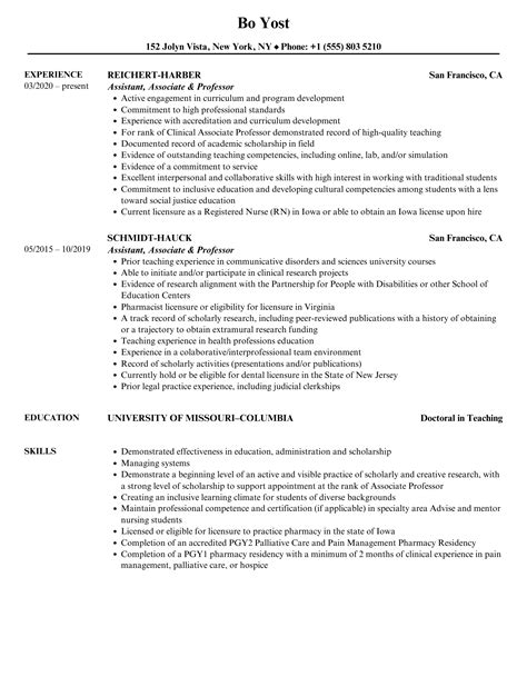 Assistant Associate And Professor Resume Samples Velvet Jobs