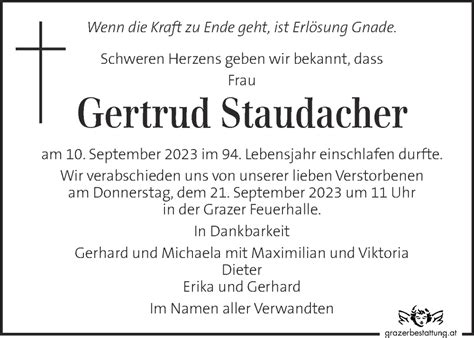 Traueranzeigen Von Gertrud Staudacher Trauer Kleinezeitung At