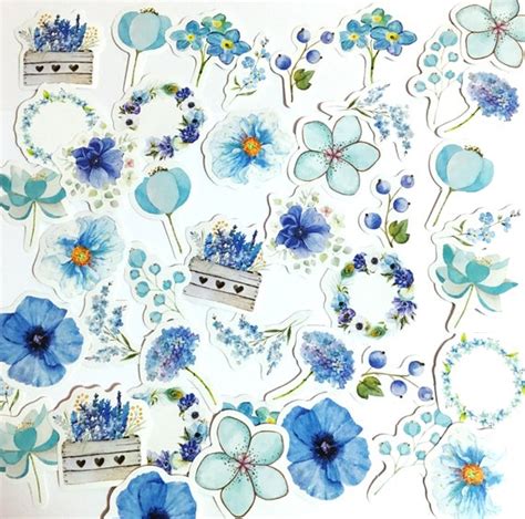 45 Pcs Blue Flowers Sticker Lavender Sticker Pack Scrapbook Etsy