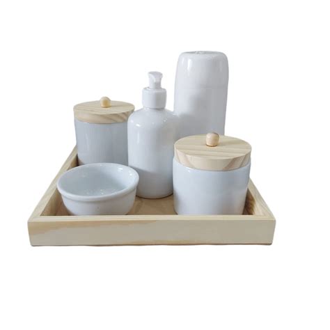 Kit Higiene Beb Porcelana Completo Potes Molhadeira Saboneteira