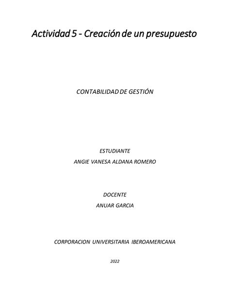 Actividad 5 Creacion de un presupuesto Actividad 5 Creación de un