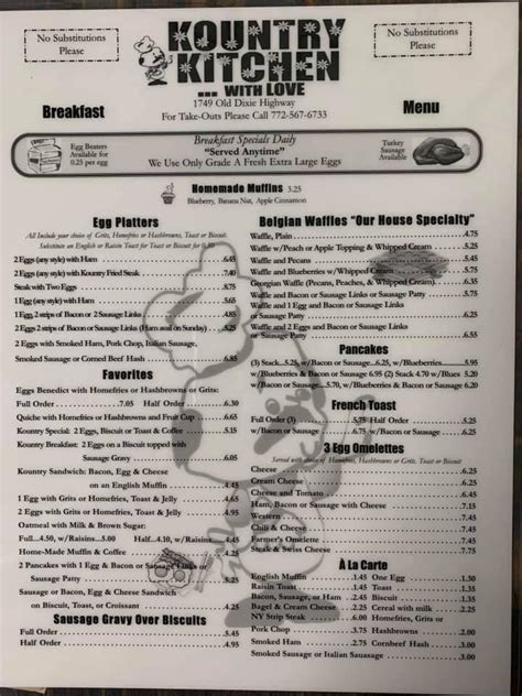 Menu At Kountry Kitchen With Love Restaurant Vero Beach