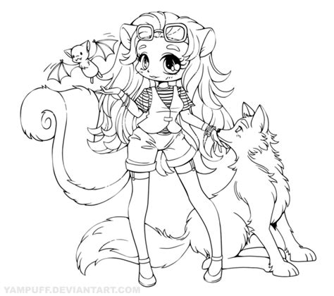 Chibi Wolf Girl Lineart