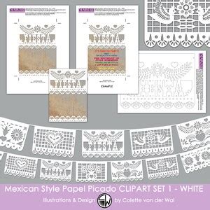 Papel Picado White Mexican Style Papel Picado Bunting Banner Clip Art