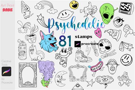 Psychedelic Tattoo Stamp Alien Magic | Creative Market