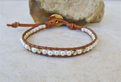 Pearl Leather Wrap Bracelet For Women Beaded Leather Wrap Bracelet