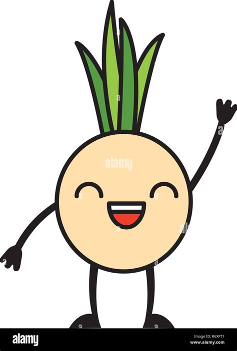 Kawaii Cute Onion Cartoon Character Stock Vector Image Art Alamy