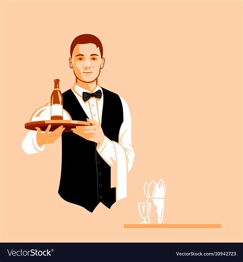 Waiter With A Serving Tray Royalty Free Vector Image