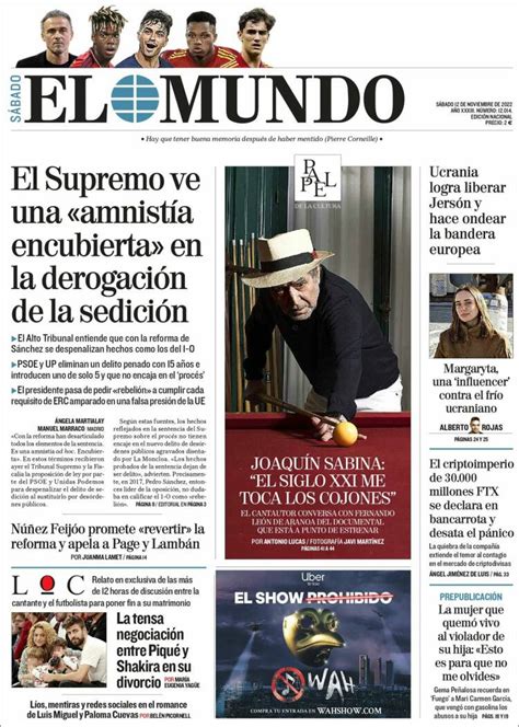 Portada Del Diario El Mundo Del Día 12112022 News Europa