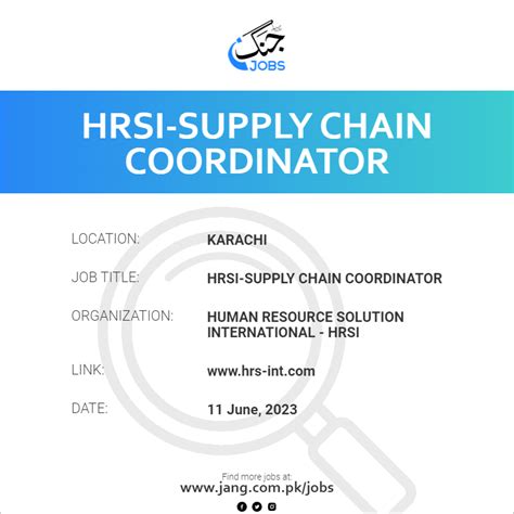 Hrsi Supply Chain Coordinator Job Human Resource Solution