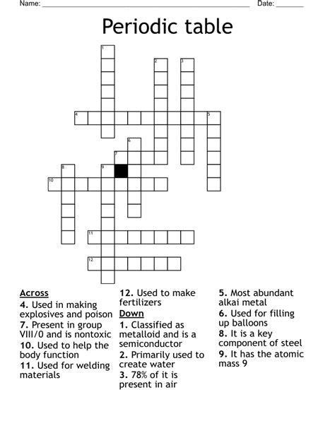 Periodic Table Crossword WordMint