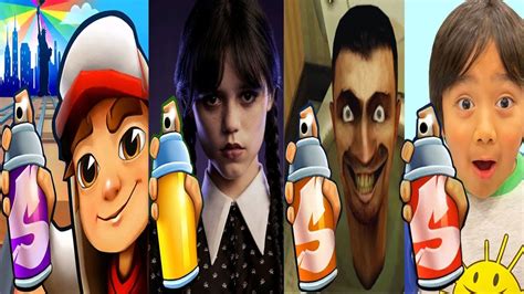 Subway Surfers Vs Subway Wednesday Addams Vs Skibidi Toilet Vs Tag With