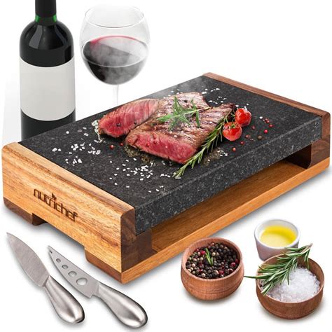 Nutrichef Hot Lava Stone Sizzling Steak Plate Grilled Meat Food Presentation Serving Platter