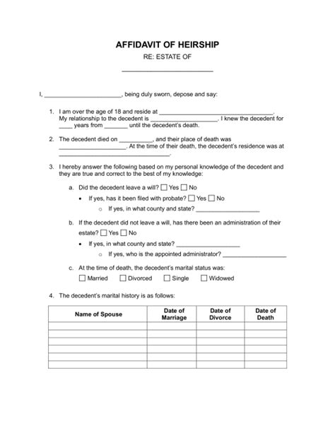 Free Affidavit Of Heirship Form PDF Word EForms