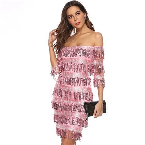 Layered Tassel Detail Dress Women 2019 New Summer Sexy Sequin Tassel