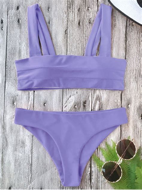 Hot Padded Wide Straps Bandeau Bikini Set In Purple M Zaful